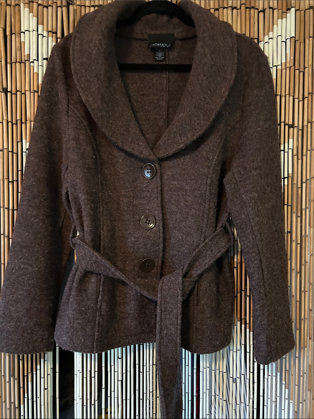 Cynthia Rowley Chocolate Brown Wool Shawl-Collar Belted Trench Coat